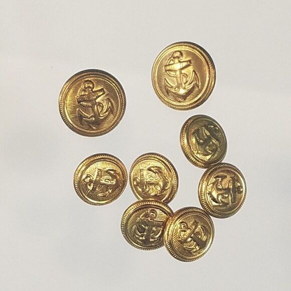 Vintage Anchor Buttons Gold Tone Lot Of 8 - Picture 1 of 9